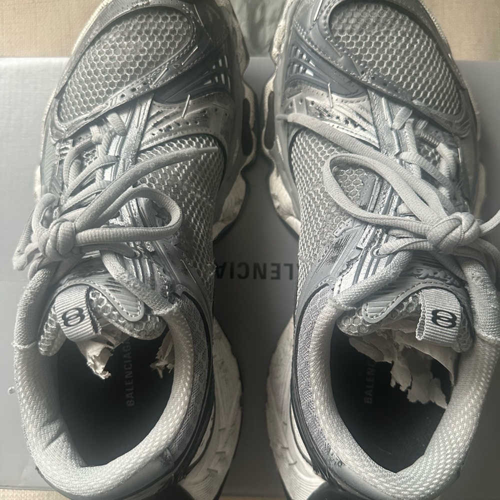 Distressed Balenciaga Silver and Gray Stapler Sneakers